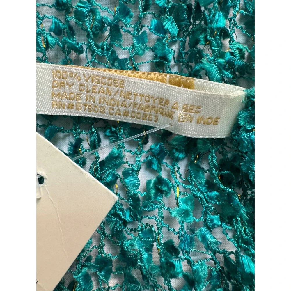 Collection Eighteen Teal Open Knit Mesh Scarf Gold Metallic Accent Turqibiza NEW